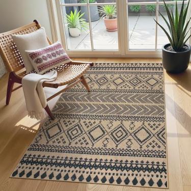 Imagem de Lahome Tapetes de área boho de juta fácil para entrada, tapete lavável 3x5 antiderrapante para ambientes internos e externos, tapetes envelhecidos com estampa geométrica pequena, tapete de porta da