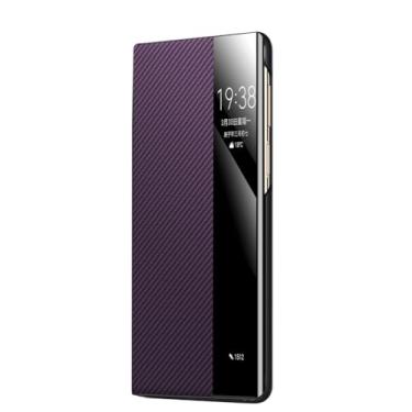 Imagem de LYJSMGZ Capa à prova de choque para Huawei Mate XT, textura de fibra de carbono magnética, função de proteção da câmera, capa fina, roxa, Mate XT