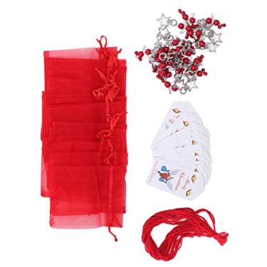 Imagem de ZJchao 20 Conjuntos de Chaveiro de Estrela de Decoração de Natal, Pingente de árvore de Natal, Decoração de Papai Com Fecho de Estrela, Corda de Etiqueta de Saco para Presente de (Vermelho)
