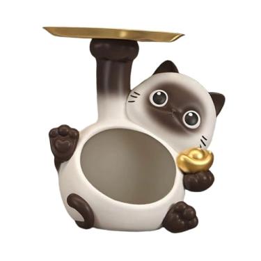 Imagem de Generic Bandeja de armazenamento de estátua de gato fofo, porta-chaves de entrada, escultura de animal decorativa, exibição de chocolate para mesa, sala de