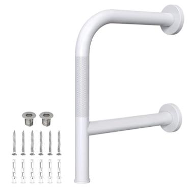 Imagem de Barras de apoio de 40,6 cm para banheiras e chuveiros, barra de apoio de banheiro Munzong branca antiderrapante para parede em forma de F alça de chuveiro com trilho de mão de segurança para