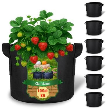 Imagem de Gardzen Sacos de cultivo de 10 galões com forro à prova d'água, vasos de tecido não tecido grosso de 500 g, reduz a irrigação em 50% em climas quentes e secos, para uso na varanda do pátio (pacote com