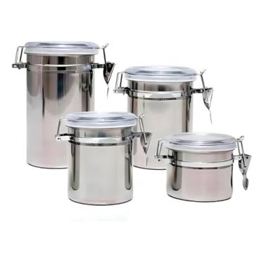 Imagem de Conjunto de Potes Herméticos em Aço Inoxidável, 4 Peças com Tampa Transparente, Recipientes de Armazenamento para Cozinha