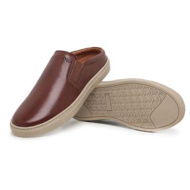 Imagem de Mule Masculino Slip On Casual Lecas Couro Floter Elegante, Marrom, 42