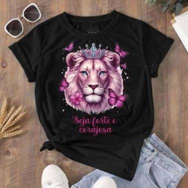 Imagem de Camiseta T-shirt Feminina Blusa Estampada Corajosa Leão de Judá Preta 