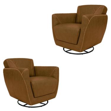 Imagem de Kit 2 Poltronas Decorativas Valentina Sala de Estar Giratória Couro Caramelo Manchado G40 - Gran Belo