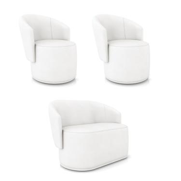 Imagem de Sofá Namoradeira e 2 Poltronas Orgânica para Sala Malu Sintético Branco M11 - D'Rossi