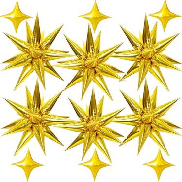 Imagem de WNSIRVY 78 peças de balões de estrela de 12 pontas, balões metálicos de estrela dourada de cone de explosão, balão de mylar com quatro ângulos para festas de aniversário de formatura, aniversário, ano