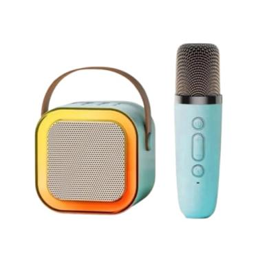Imagem de Mini Caixinha de Som Karaokê Portátil, Bluetooth 5.0, 6 Efeitos de Voz, Bateria 1500mAh, 8x7x6 cm