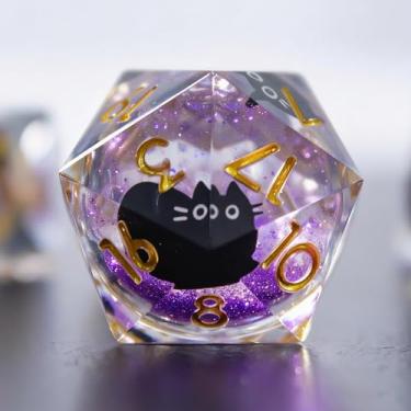 Imagem de Luazuri Liquid Core Dice,Cat DND Dice Set with Box,7Pcs Resin Dungeons Dragons D and D Dice, Sharp Edge Role Playing Game Dice D20 D12 D10 D8 D6 D4. (Purple)