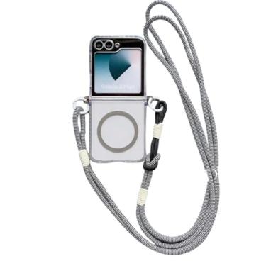 Imagem de Case Capinha com Alça Galaxy ZFlip 7, Proteção Completa, Ganchos Reforçados, Transparente Premium, Anti-Amarelamento, Compatível com Carregamento sem Fio (Cinza)