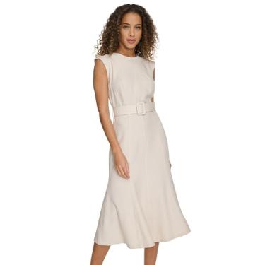Imagem de Calvin Klein Vestido feminino com babado liso, Bege/creme, 42