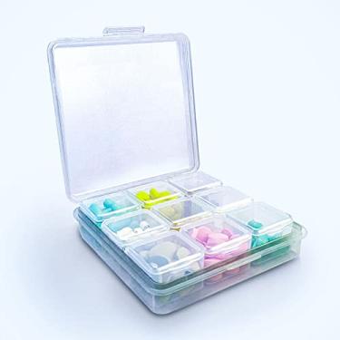 Imagem de Caixa organizadora de comprimidos de viagem com 9 compartimentos, pequena para bolsa, estojo de comprimidos para uso diário, portátil, à prova de umidade, suporte de vitaminas para medicamentos - azul