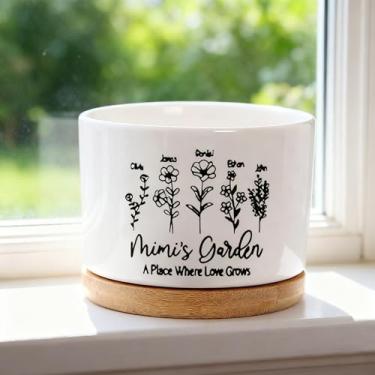 Imagem de Vaso de cerâmica branca para suculentas: adequado para vasos de flores de suculentas/cactos com bandejas de madeira e drenagem - Decoração moderna de mesa - Bom para presentear os amantes de plantas