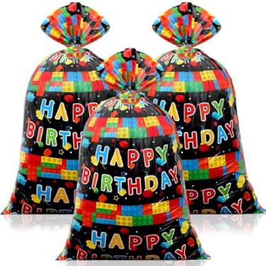 Imagem de 3 peças de blocos de montar sacos de plástico para aniversário, tijolos, doces, guloseimas, blocos de construção, decorações de festa para crianças, meninos, meninas, feliz aniversário, chá de bebê