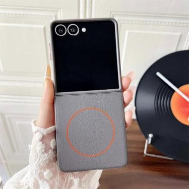 Imagem de Capa protetora rígida de couro sintético magnética para Galaxy Z Flip5 (para Galaxy Z Flip5/cinza)