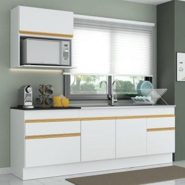Imagem de Armário Cozinha 220cm Com Rodapé Multimóveis Branco/dourado - MULTIMOV