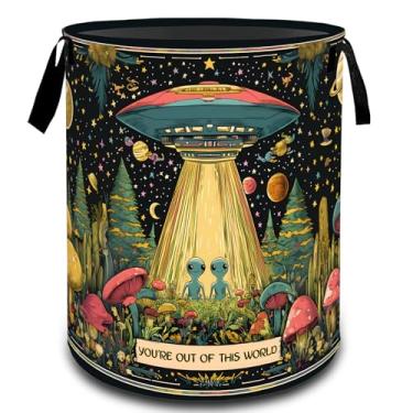 Imagem de VODRM Alien Ufo Cogumelo Estrela Galáxia Cesta de Roupa Suja Dobrável Organizador de Brinquedos Cesto para Crianças Adultos, Caixa de Armazenamento Impermeável de Tecido Oxford para Presentes de