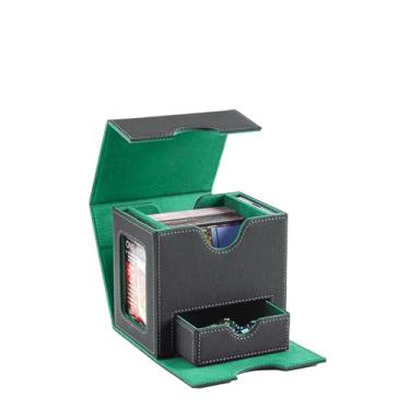 Imagem de CMFYlive MTG Deck Box for Commander Display,Card Deck Box Fits 100 Double Sleeved Cards, Magic Commander TCG Card Storage Box with 2 Dividers,Drawstring Bag and 1 Toploader (Black/Green)