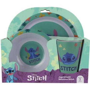 Imagem de Kit Alimentação Infantil STITCH com 3 Peças  Prato, BOWL e Copo - Yang
