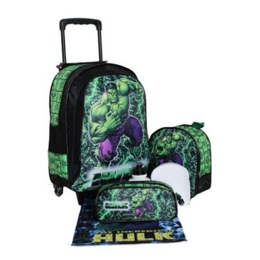 Imagem de Kit Mochila Hulk Infantil Masculina Rodinhas Escolar Meninos - Outras 