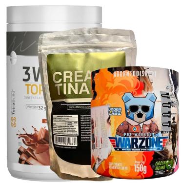 Imagem de Kit Whey 3W Body Action + Warzone Under Labz + Creatina 500g-Unissex
