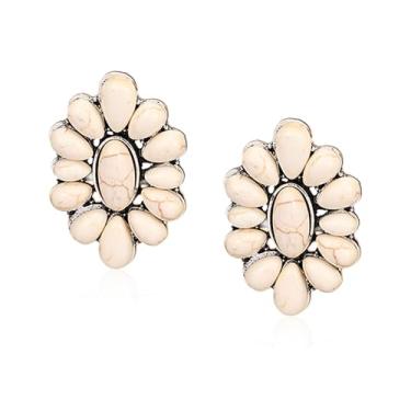 Imagem de Just Follow Brincos de gota turquesa para mulheres, brincos de gota de flor estilo boho ocidental, vintage, étnico, pingente de liga metálica, joias para presente, Large, Metal, Sem pedra preciosa