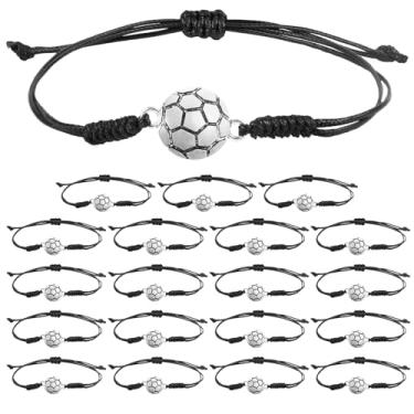 Imagem de 20 pulseiras de futebol, pulseiras de corda trançada, pulseira esportiva ajustável, lembrancinhas de festa de futebol, joias unissex para jogadores de times esportivos e treinadores