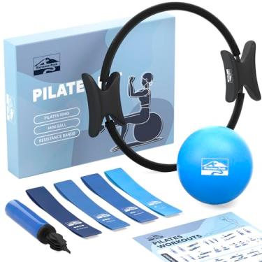 Imagem de Conjunto de anel e bola de Pilates com anel de exercício de 35,5 cm, mini bola, 4 faixas de resistência, pôster e bolsa de treino, kit de treino para força e tonificação do núcleo, acessórios de ioga