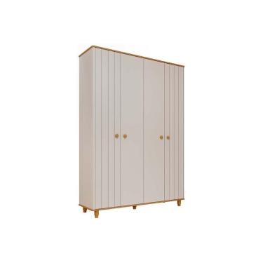 Imagem de Guarda Roupa Infantil C/ 4 Portas (2 Ripadas) Cupcake Off White/nature - Permóbili Baby