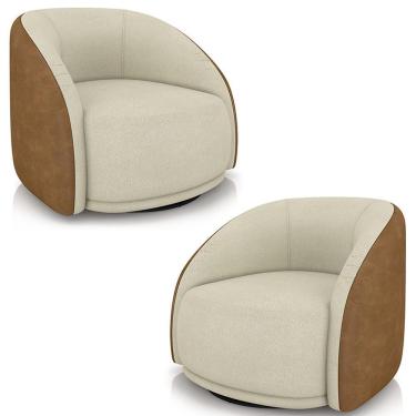 Imagem de Poltrona Decorativa Giratória Kit 2 Lya M22 Boucle Bege/sintético Marrom - Mpozenato