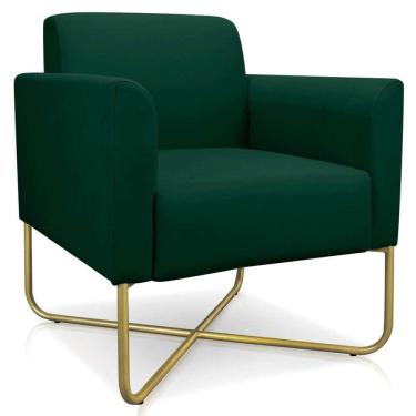 Imagem de Poltrona Decorativa Base Industrial X Dourada Maressa S23 Suede Verde - Ibiza