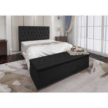 Imagem de Conjunto Cabeceira Casal e Recamier Baú 1,60m Suede Preto