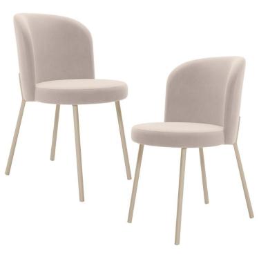 Imagem de Kit 2 Cadeiras Sala De Jantar Estofada Gavi Arena L02 Suede Bege Lyam Decor