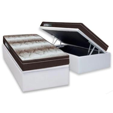 Imagem de Cama Box Baú Solteiro: Colchão Anatômico Ortobom Ortopédico Light + Base Crc Courano White(88x188)