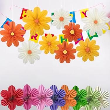 Imagem de Flores de leque de papel decorativas dobráveis, conjunto colorido de 3 tamanhos para decoração interna e externa, exibição de janela suspensa, verde escuro