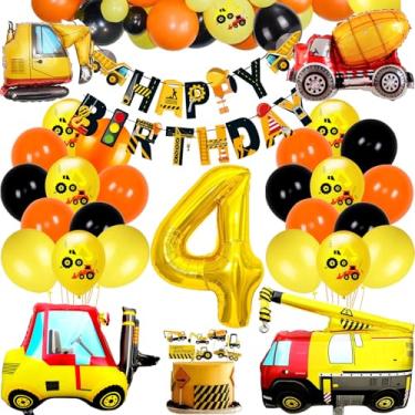 Imagem de Construction Birthday Party Supplies,4 Year Olds Construction Party Balloon for Kids with Dump Truck Theme, Includes Cake Toppers, Balloons, Banners, Signs and More