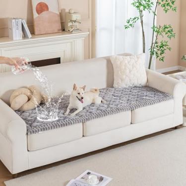 Imagem de PuTian Capa de sofá 100% à prova d'água e felpuda para cães, lavável, antiderrapante, protetor de sofá que aceita animais de estimação, tapete para sofás e sofás - 70 x 180 cm, cinza claro