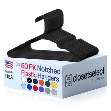 Imagem de Cabides de plástico com entalhes, pacote com 50, preto, design tubular padrão