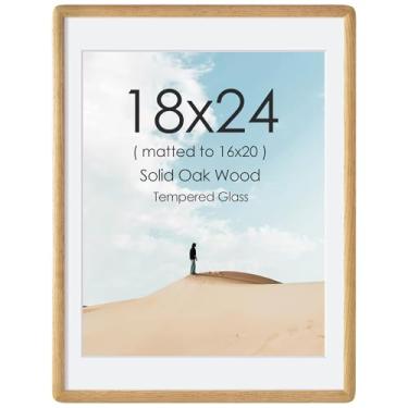 Imagem de Acovy Moldura de madeira de carvalho maciça, 45 x 61 cm, porta-retrato de 45 x 61 cm com tapete para 40 x 50 cm, moldura de pôster para parede, moldura de madeira com vidro temperado HD, visor