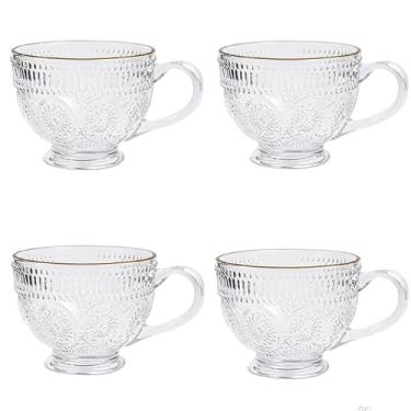 Imagem de FUENYEJIA Caneca de café de vidro vintage, copo de chá em relevo de 400 ml, vidro vintage para café da manhã, ideal para leite, café, cappuccino, latte, cereal, iogurte (4)