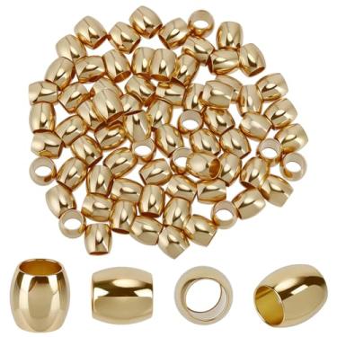 Imagem de SUNNYCLUE 1 caixa 80 peças 6 x 6 mm contas espaçadoras de barril de ouro contas de barril tibetano vintage dourado de aço inoxidável trançado pônei tubo oval espaçador solto para fabricação de joias