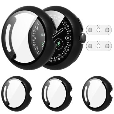 Imagem de Suoman Pacote com 4 capas para Google Pixel Watch 4 de 41 mm, película de vidro temperado HD, capa protetora brilhante de policarbonato rígido [adicionar porta de carregador] para Pixel Watch 4 de 41