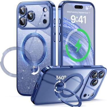 Imagem de Suporte de CD giratório de 360° para iPhone 17 Pro Max compatível com anel Magsafe [nunca amarelo][cartolina com glitter faça você mesmo] [DIY Glitter] Capa de telefone transparente com revestimento