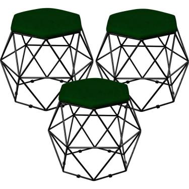 Imagem de Kit 03 Puffs Aramado Preto Six L02 Suede Verde Musgo