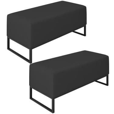 Imagem de Kit 02 Puffs Cléo W01 Base De Ferro 90 Cm Suede Preto