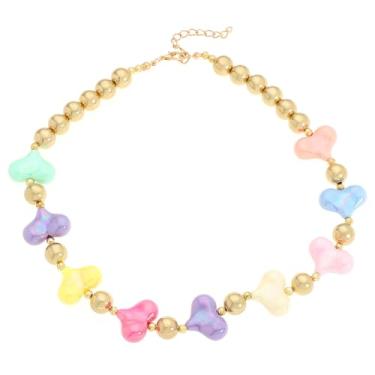Imagem de Colar gargantilha com contas de coração grosso, banhado a ouro, doce, colorido, rosa, fofo, coração, amor, grande, doce, Y2k, chique, colar para mulheres, namorada, dia dos namorados, casamento