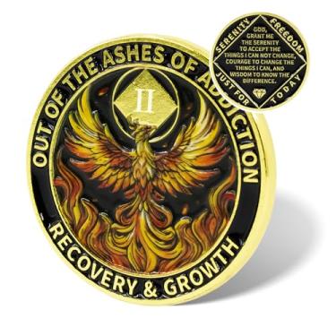 Imagem de Phoenix Rising Sobriety Coin, Recovery Addiction NA AA Chips and Medalhões, Narcóticos Anônimos Presentes para Homens Mulheres (2 Anos)
