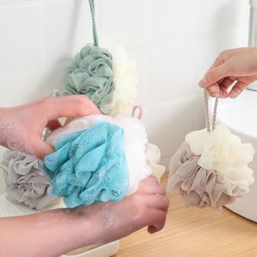 Imagem de Esponja de banho de malha de renda, variedade de esponja de bucha de banho multicolorida para pele sedosa, espuma de limpeza completa, acessórios de banho luxuosos (cor aleatória, 12 x 12 cm)