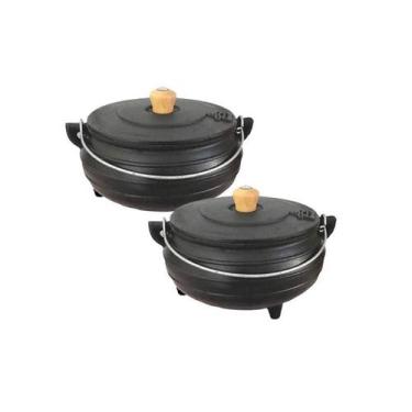 Imagem de Kit 2 Panela De Ferro Calderão De Bruxa Tripé 1,6 Lts Tampa - Casa E J